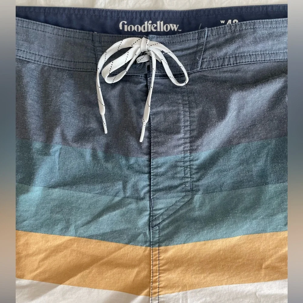 GOODFELLOW & CO. Striped Swim Board Shorts Trunks Size 42 Dadcore Resortwear
